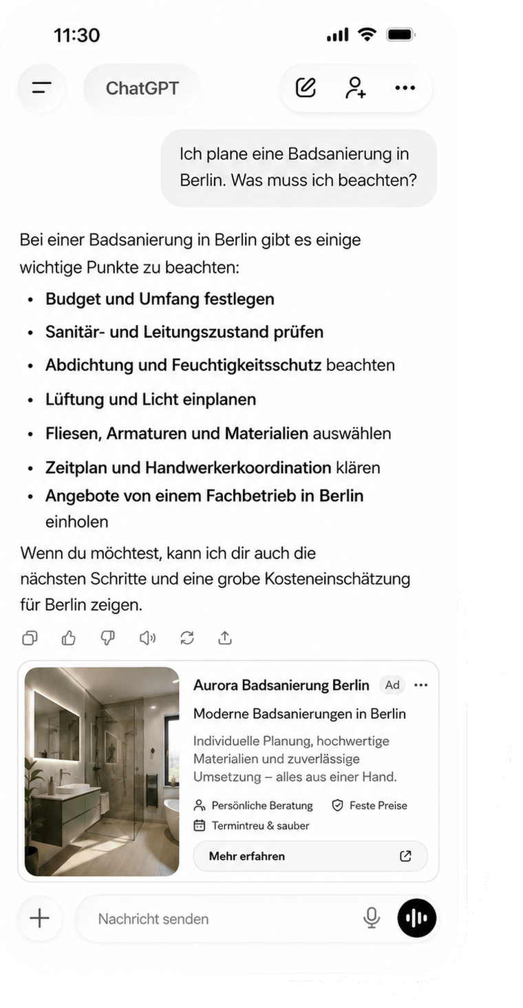 Beispiel einer gekennzeichneten Anzeige in einer ChatGPT-Antwort