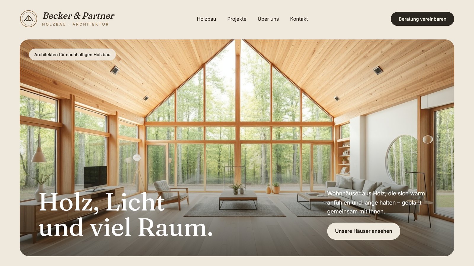 Startseite für ein Architekturbüro (Nachhaltiger Holzbau) – Gestaltungsidee der Agentur Emilian