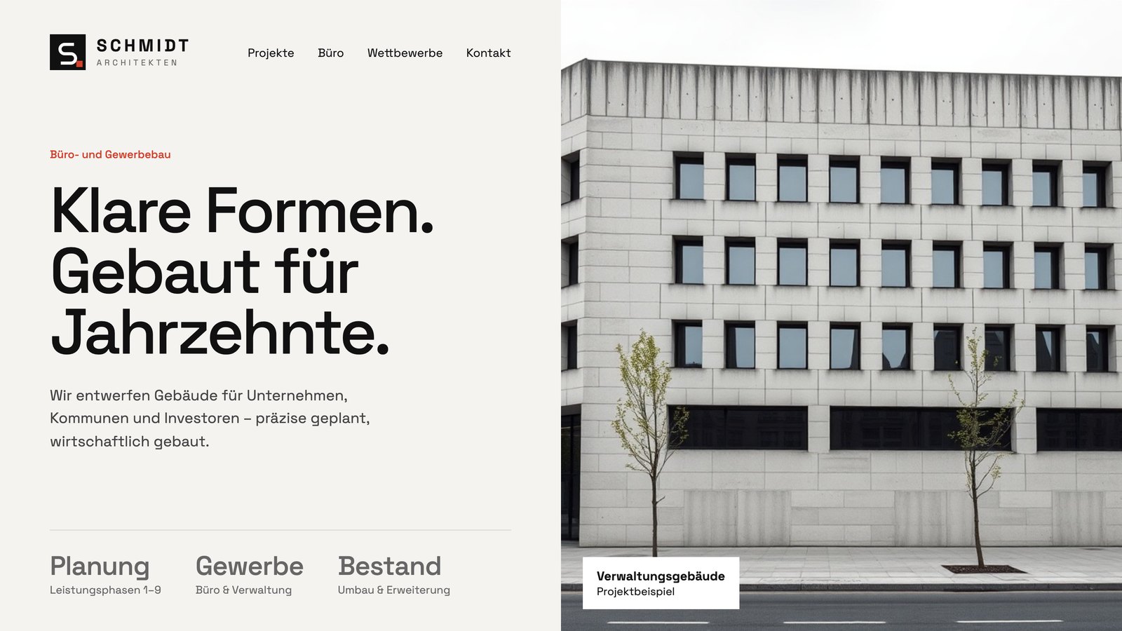 Startseite für ein Architekturbüro (Büro- & Gewerbebau) – Gestaltungsidee der Agentur Emilian