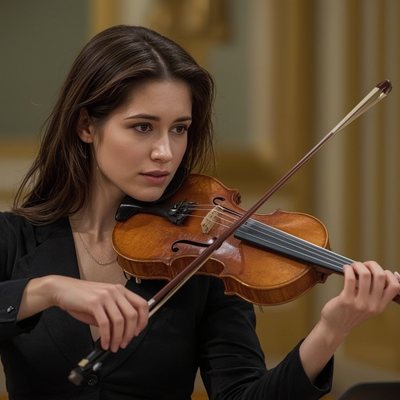 Geigerin spielt Violine im Konzertsaal