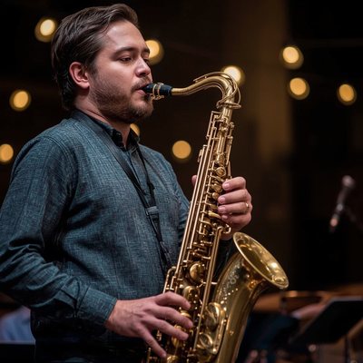 Saxophonist spielt bei einer Abendveranstaltung