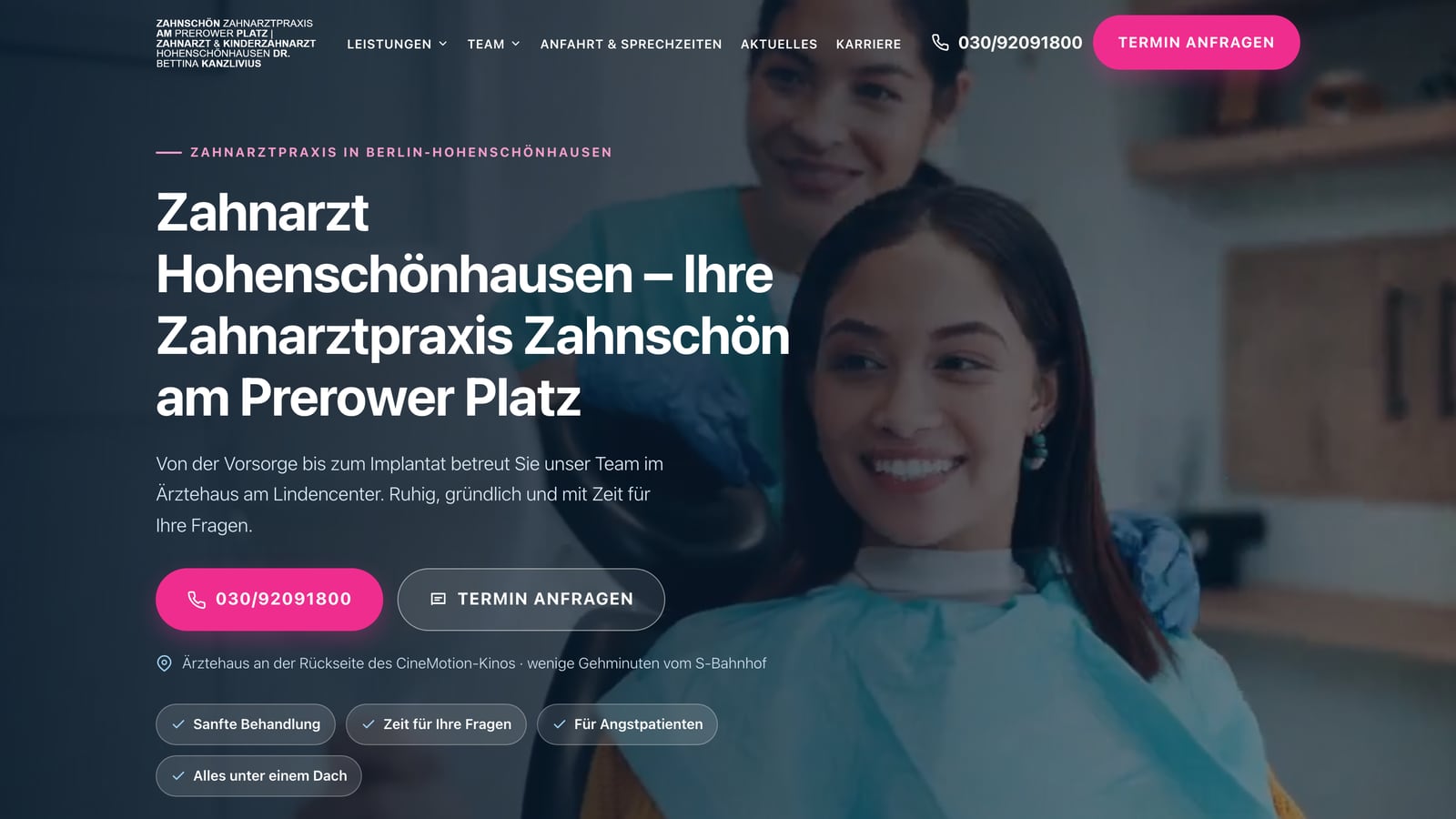 Website Zahnschön am Prerower Platz – Webdesign-Referenz der Agentur Emilian